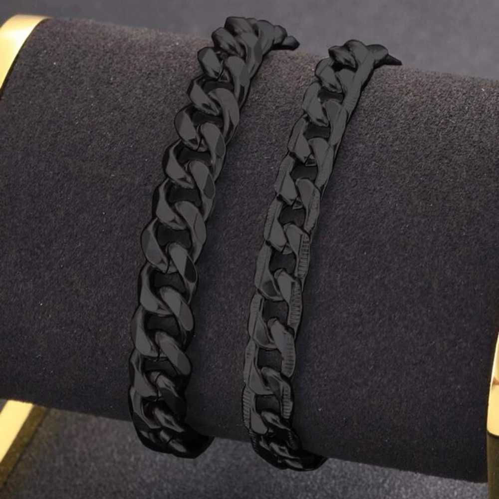 ✯ 2PC Men’s Black Stainless Steel Chainlink Minimalist Bracelet Set